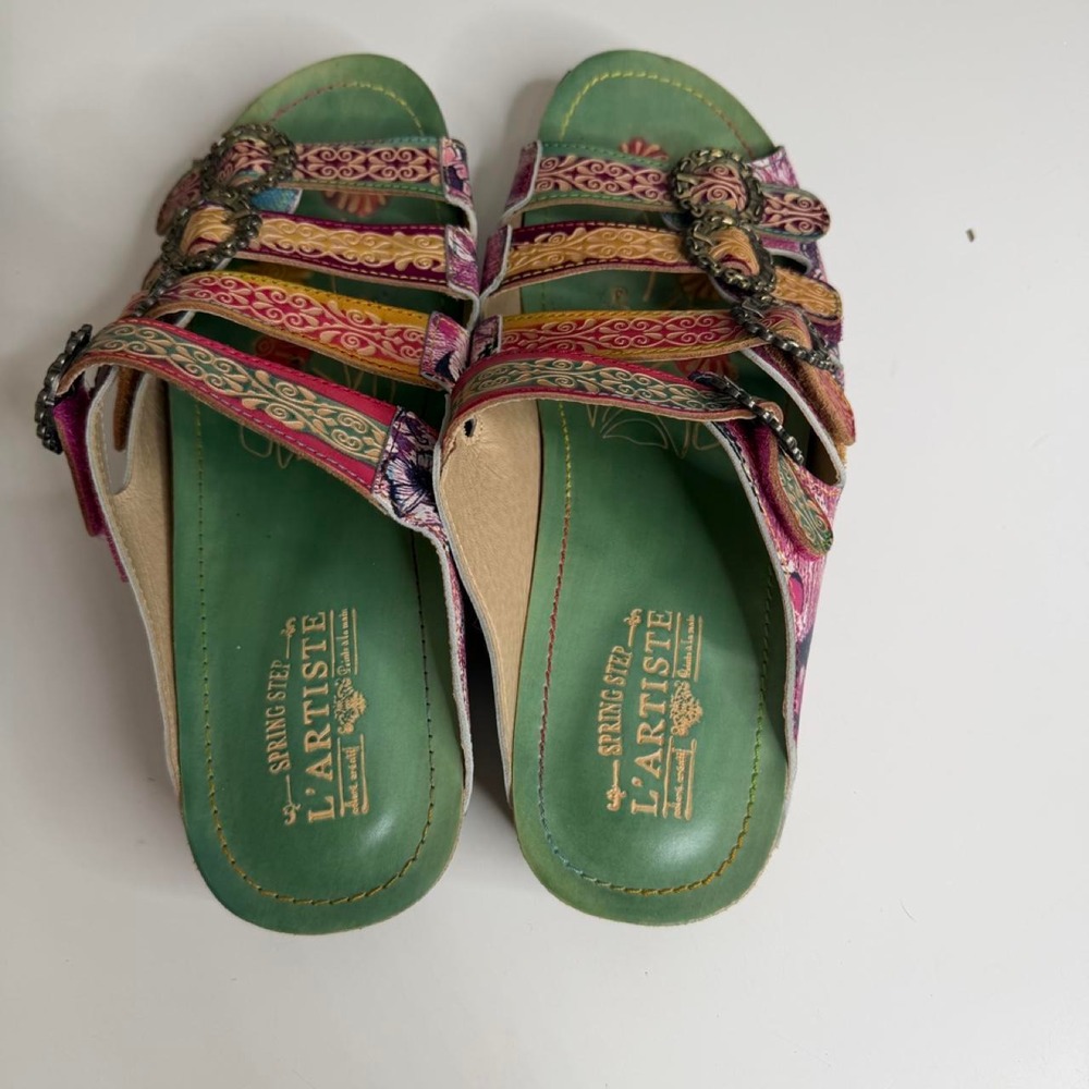 Spring Step L'Artiste Blessing Floral Leather Sandals EU 42 Artsy Boho Lagenlook - Picture 5 of 8